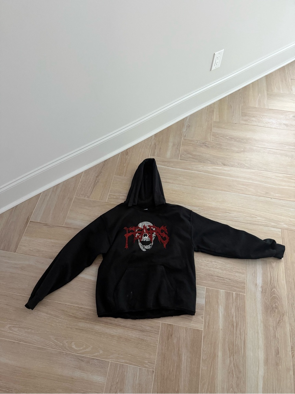 Black Graphic Skull Hoodie - Red & White Design